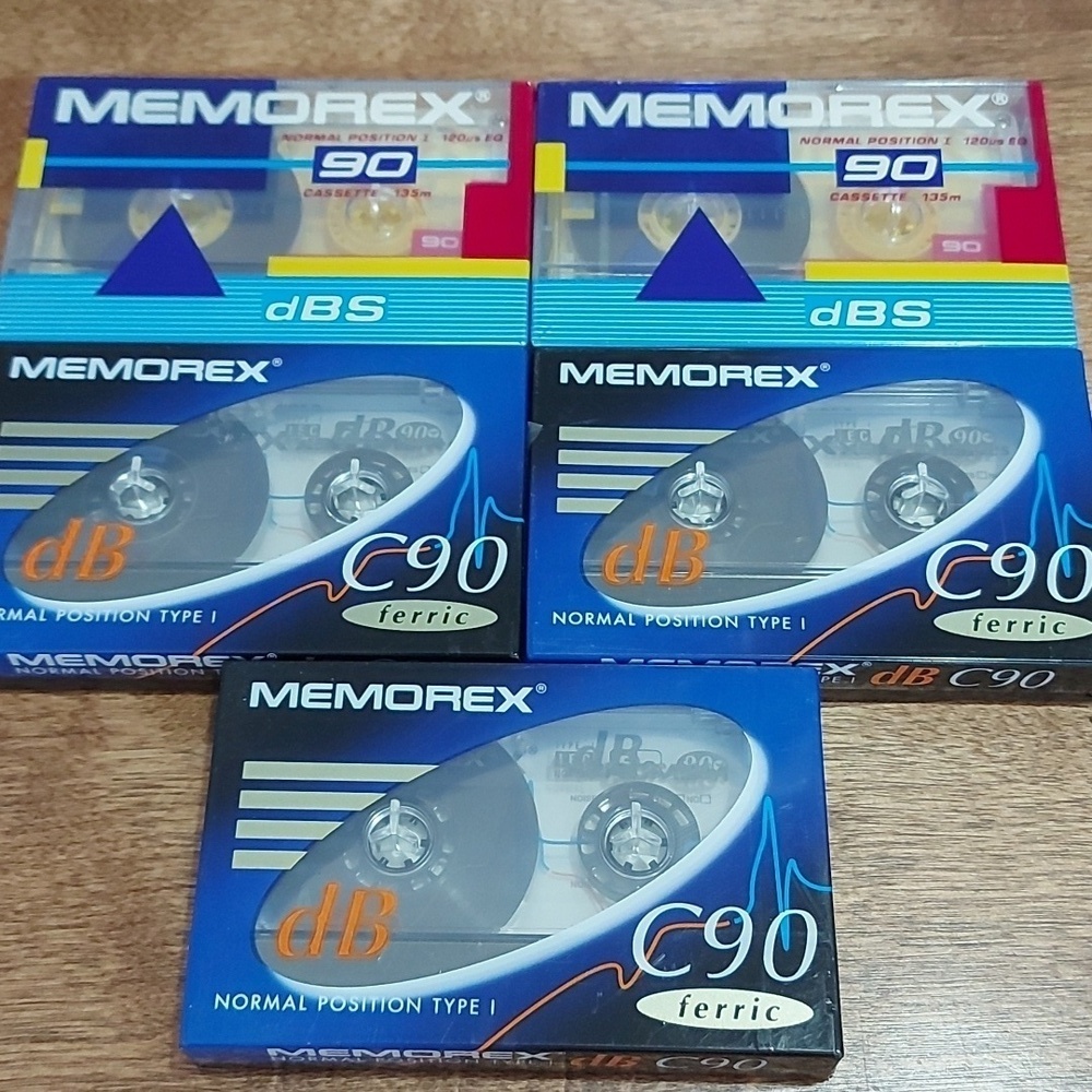 Lot of 4 Memorex dBS 90 Audio Cassette Tape Sealed SeeThrough Case pink + Memore